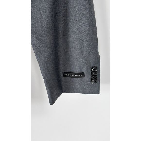 Saks Fifth Avenue Two Button Wool Blend Suit Jacket Blazer Men Size 44L Grey New - Picture 2 of 10